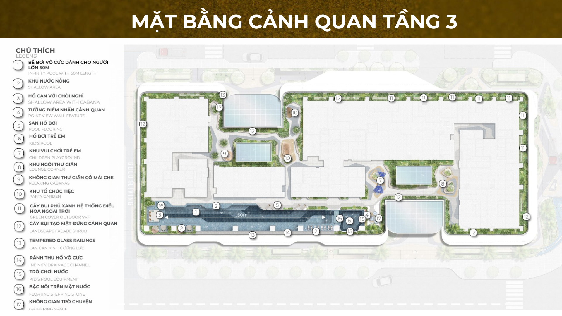 Các tiện ích dành riêng cho cư dân The Legend được bố trị tại tầng 3 và tầng thượng với những khu chức năng, tiện ích cao cấp chuẩn resort 5 sao